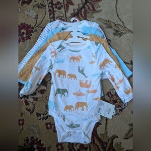 Cloud Island Brand. Animal Print Kids One Piece Set - White, Green, Orange 6-9mo